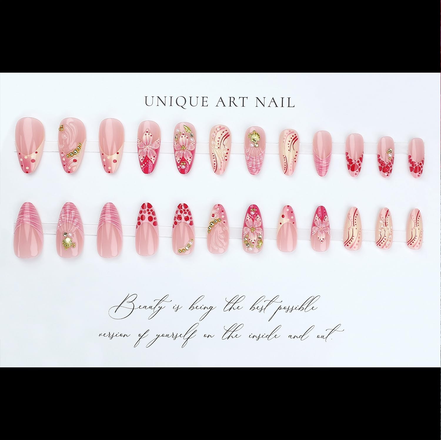 PSBRBAD Summer Flower Almond Press On Nails Medium