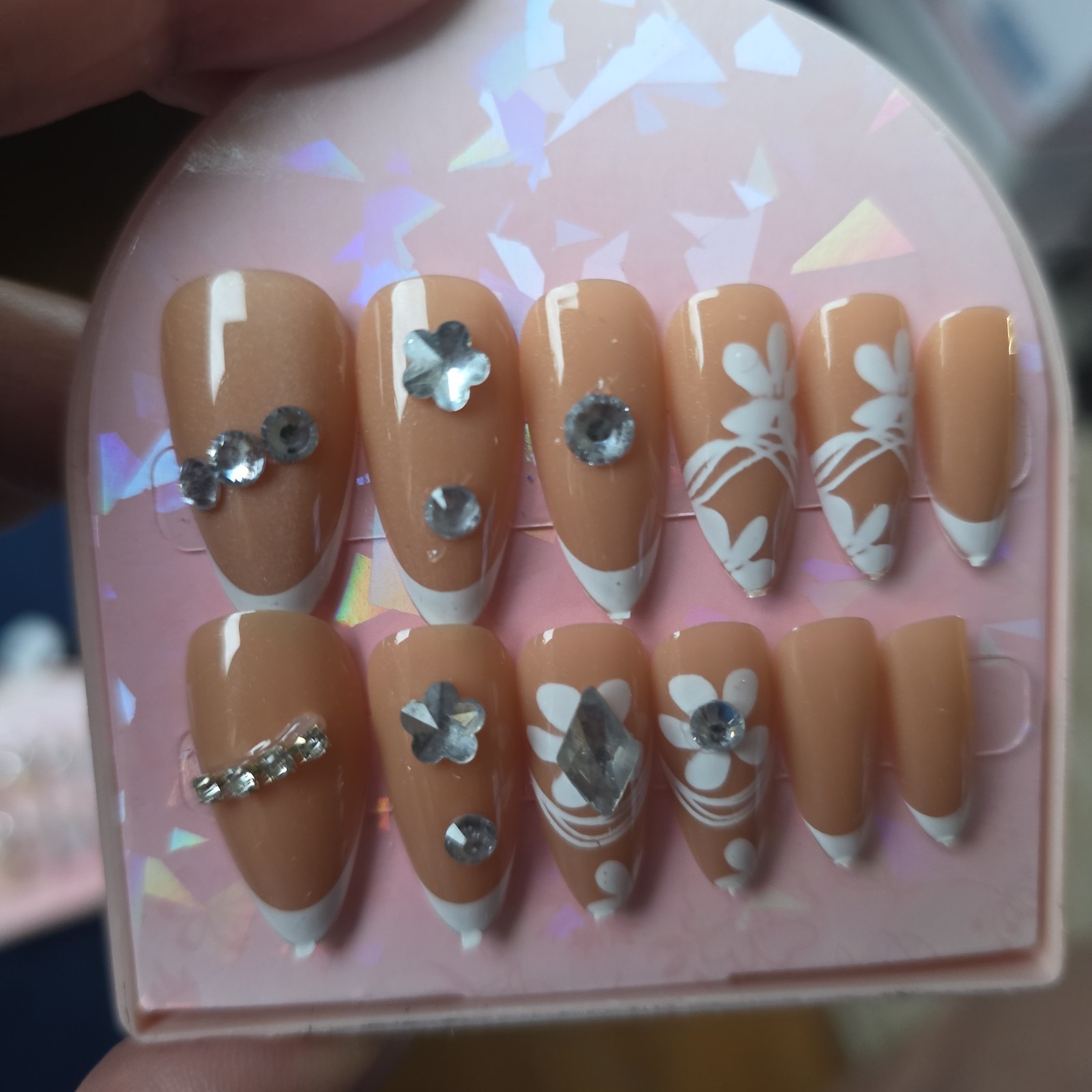 Luxury Press On Nails Lot of 6 Premium 3D Rhinestone Heart Bow Nail Art Kit