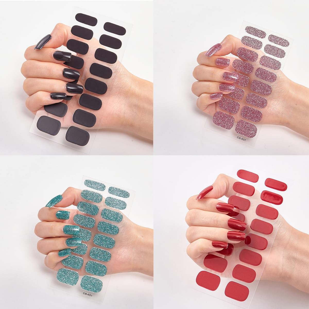 8 Sheets Semi Cured Nail Polish Strips Glitter Gel Stickers Multicolor