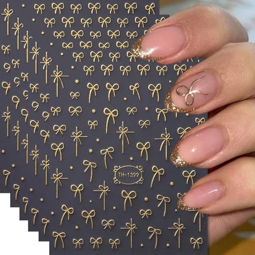 Bows Nail Art Stickers 6 Sheets 3D Self-Adhesive Valentines Nail Decals Style-7