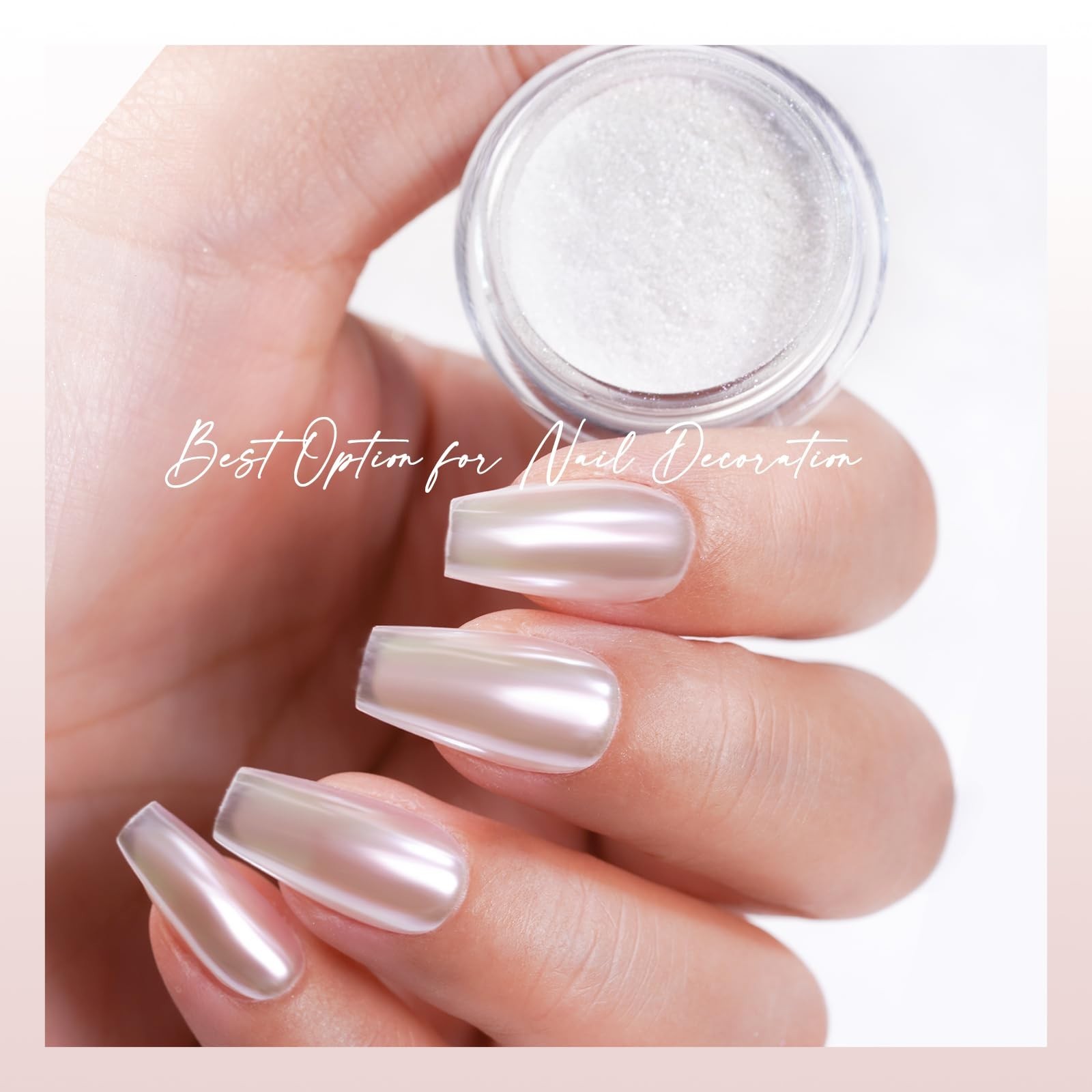 Pearl White Chrome Nail Powder Set – 6 Colors Iridescent Glitter for Gel Polish