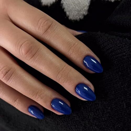 Royal Blue Short Almond False Nails, 24 Pieces Press-on Nails glossy royal blue