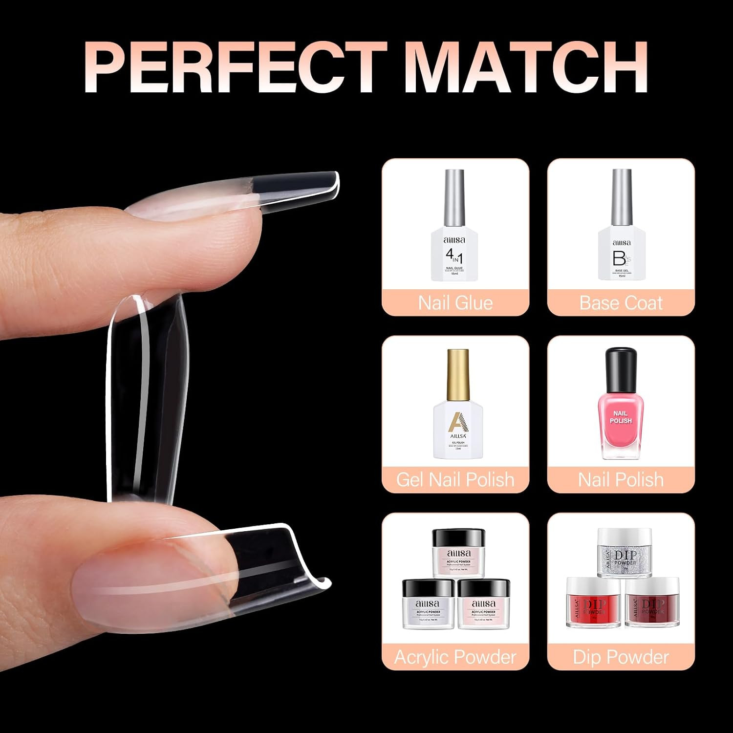 Medium Square Nails Tips 504PCS Full Cover Nail Extensions | Clear, Full Cover,