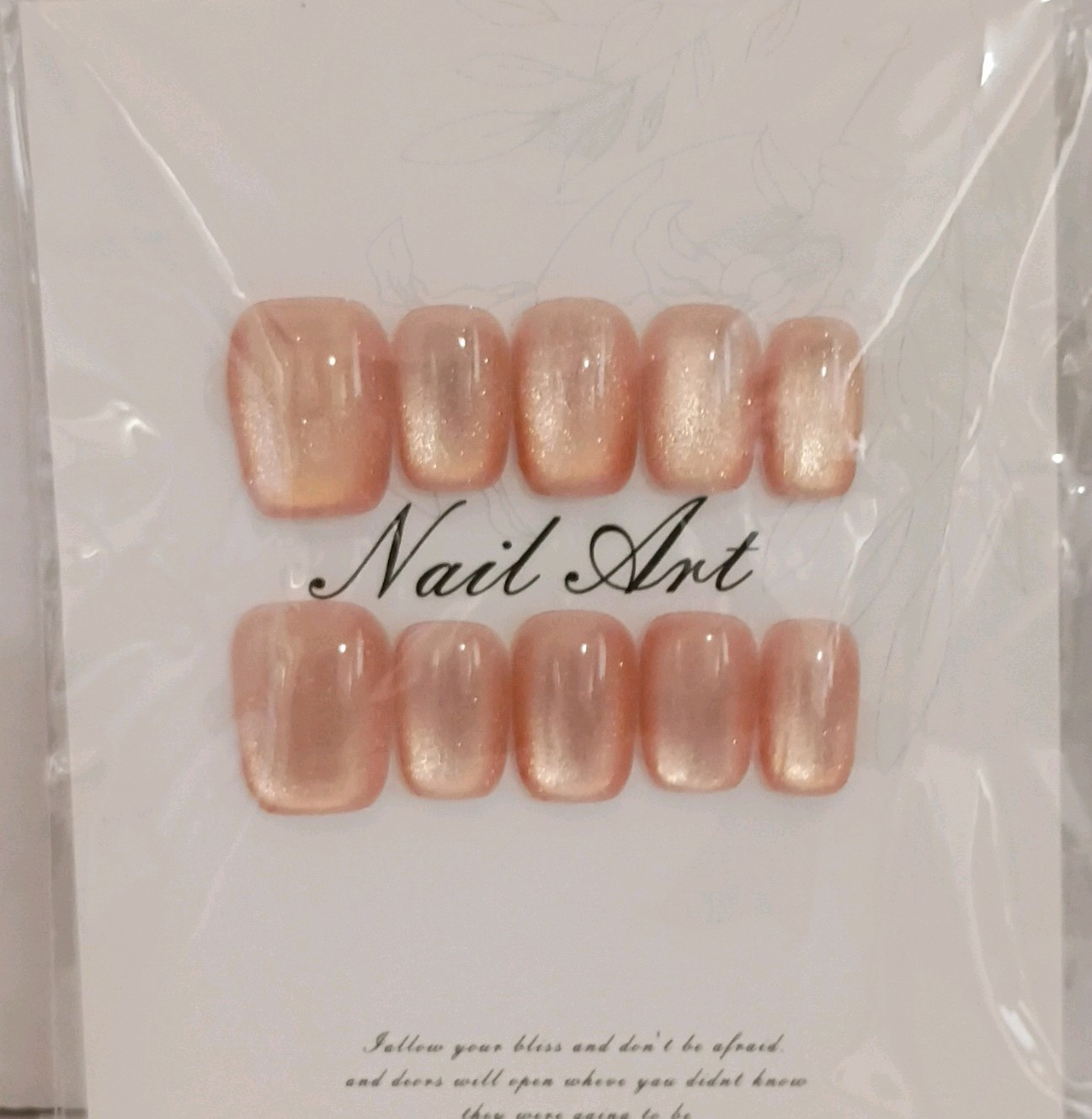 Press-On Nails Peach Gold Cat Eye Square Short, Size M