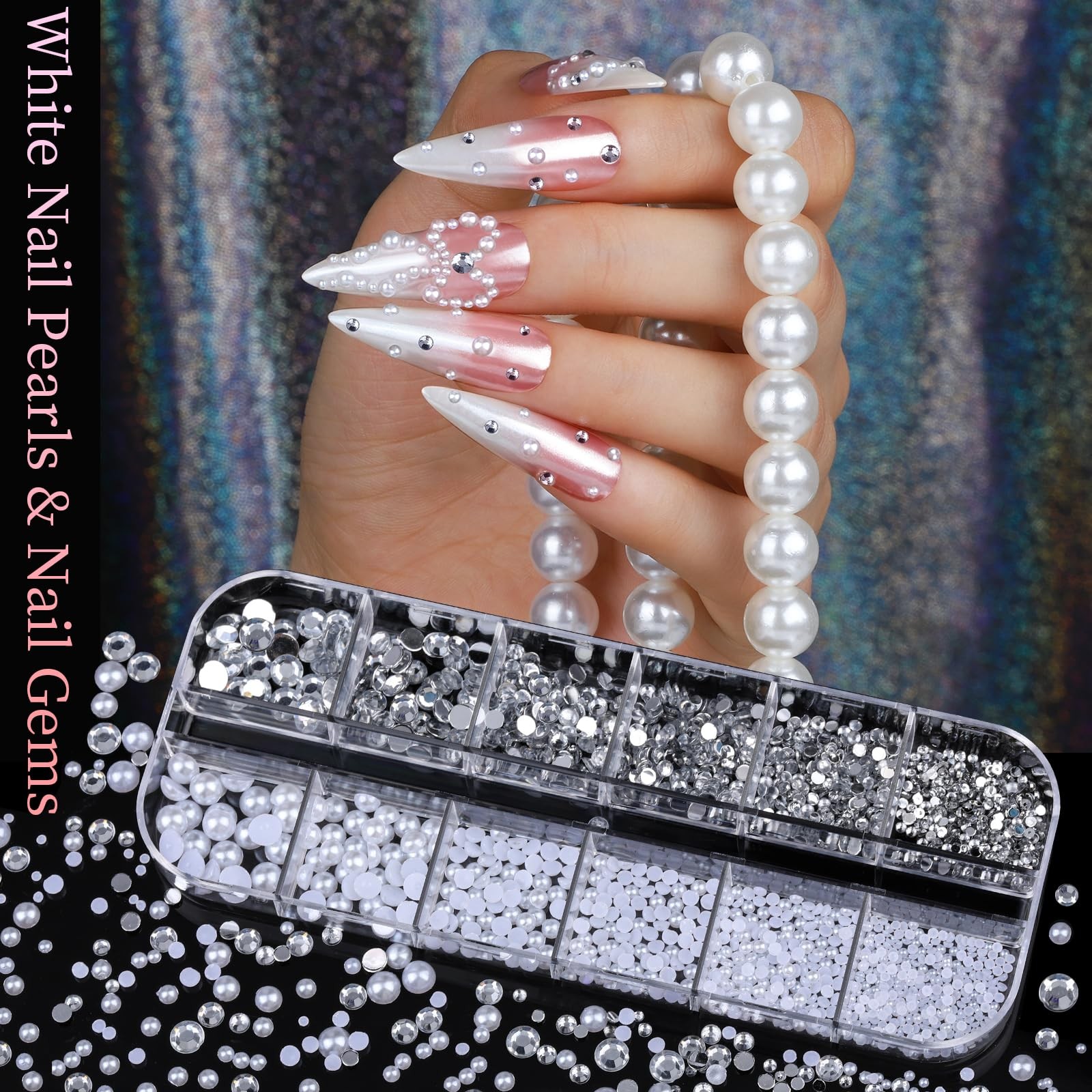 Teenitor 3D Nail Charms White Pearl