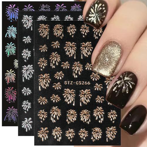 3D Glitter Firework Nail Stickers New Year Nail Art Stickers Colorful