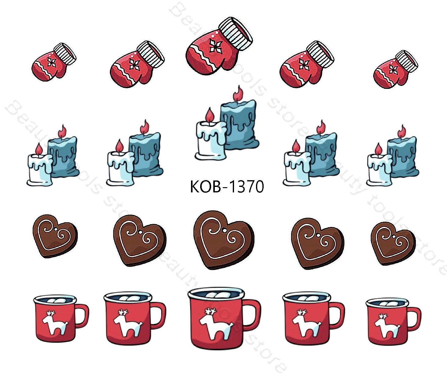 Nail Art Water Transfer Stickers Decal candle Christmas New Year KoB-1370