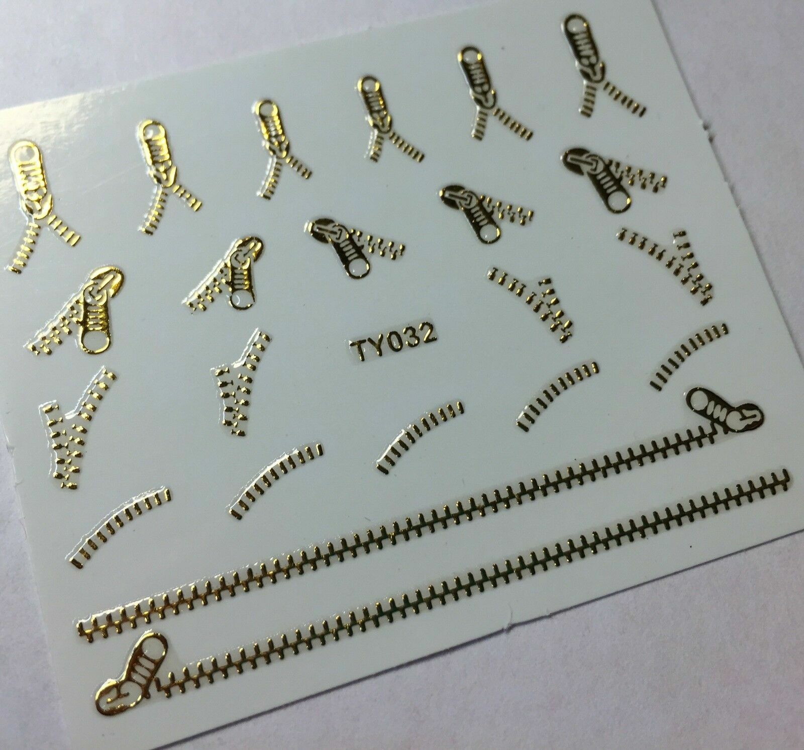 Nail Art 3D Decal Stickers Metallic Gold Zippers TY032