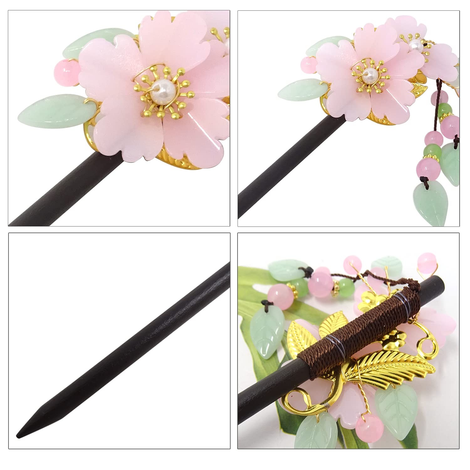 Honbay Chinese Style Retro Tassel Flower Hair Stick 1 Count (Pack of 1), Pink