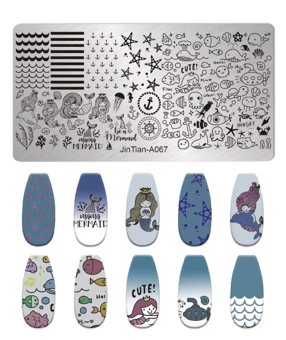 Nail Stamping Plate -JinTian A067 – beach, ocean, mermaid – New