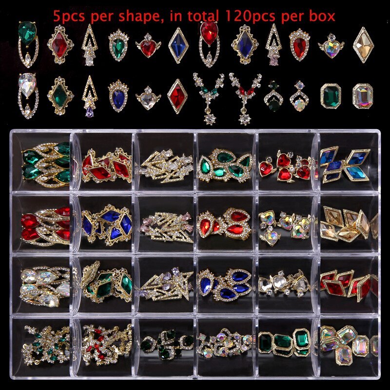 Nail Art Rhinestones Kit 3D Alloy Gems Crystal Nail Art Decorations Diamonds DIY