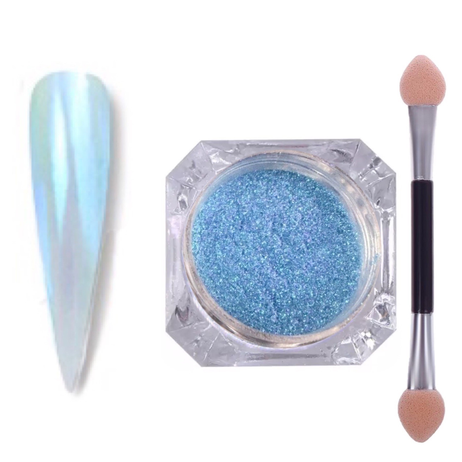 Aurora Candy Light Blue Chrome Nail Powder Pastel Unicorn Mirror Rainbow Effect
