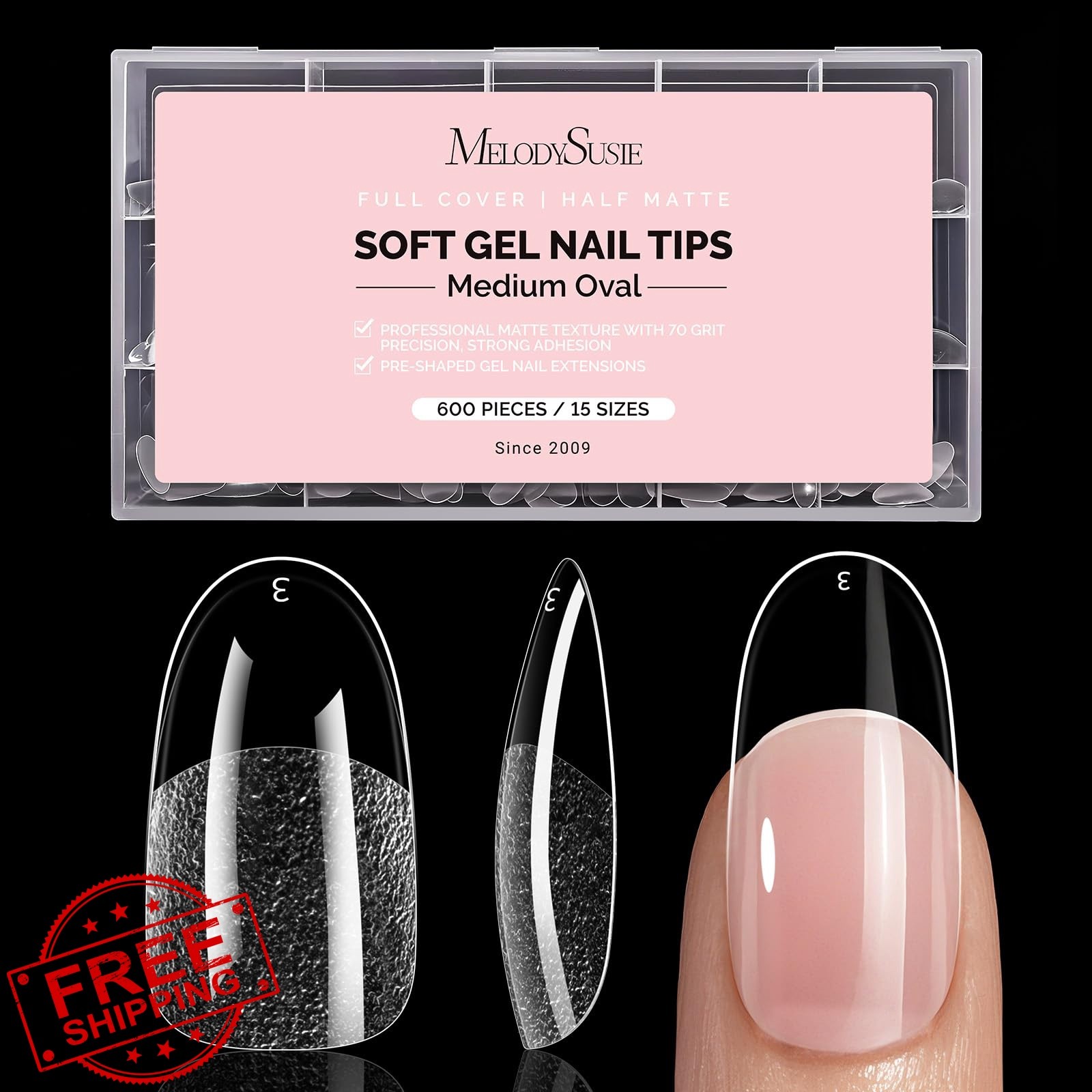 MelodySusie Medium Oval Round X Nail Tips 600pc