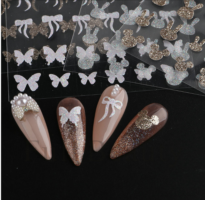 3D Sparkly Glitter Butterfly Bow Bunny Rabbit Flame Nail Art Decal Sticker NS49