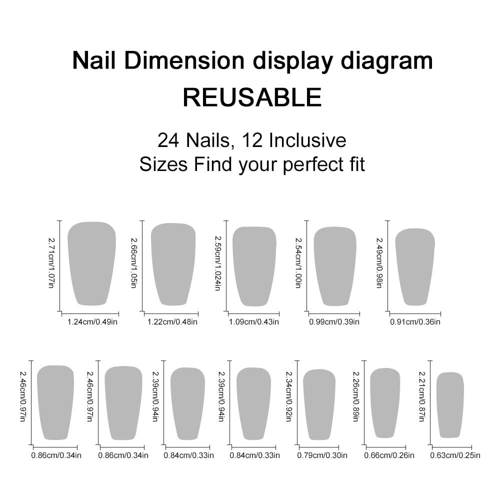 24pcs Long Press on Nails Square French Tip Fake Nails with Bow Charms Design…