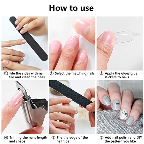 Pack Clear and Natural False Acrylic Nails Tips Half Cover 10 Sizes 500pcs 2