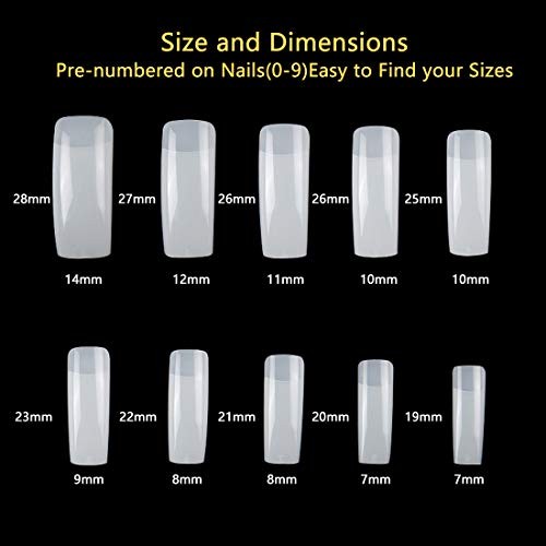Pack Clear and Natural False Acrylic Nails Tips Half Cover 10 Sizes 500pcs 2