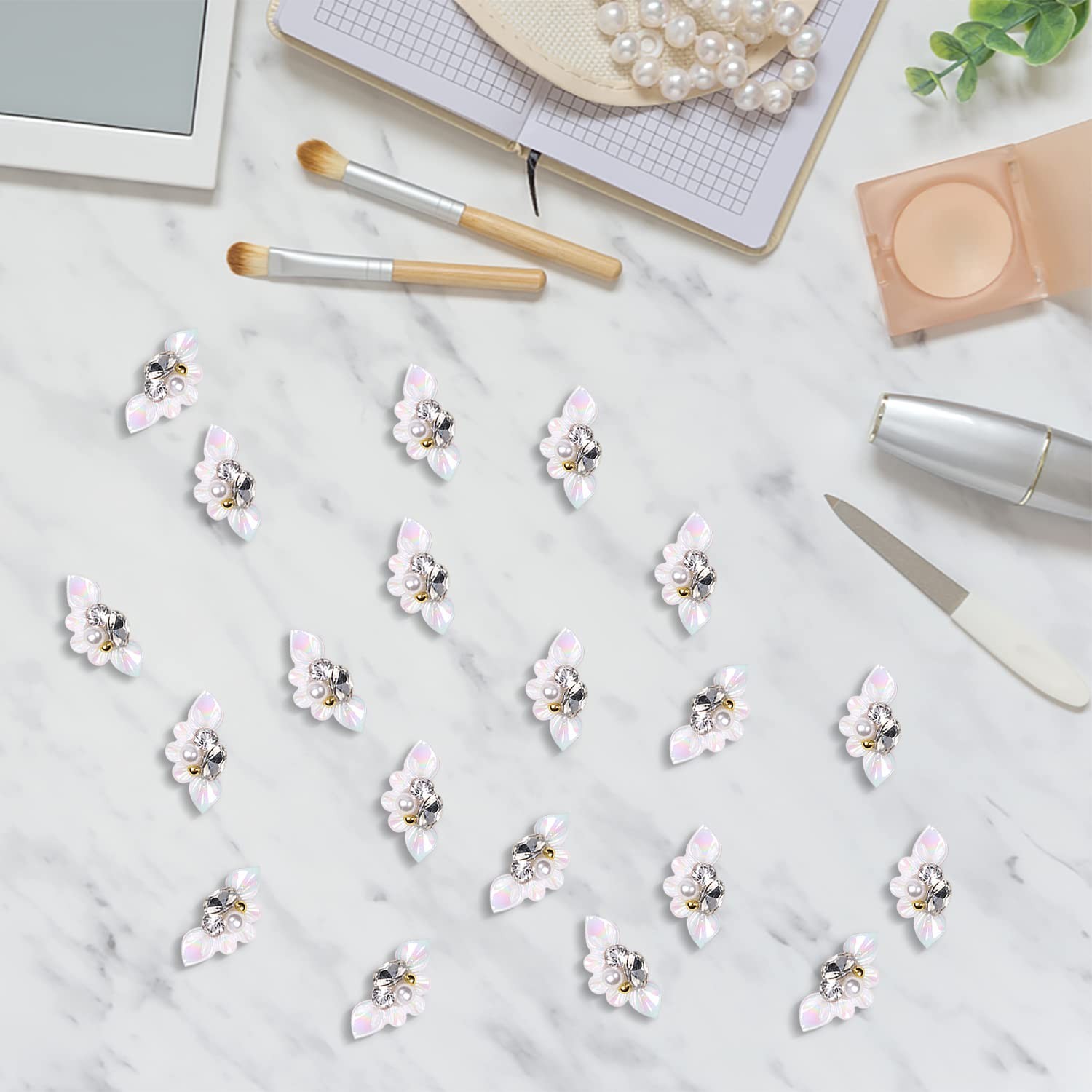 20pcs 3D Flower Beads for Nails Resin & Acrylic White Flower Nail Charms