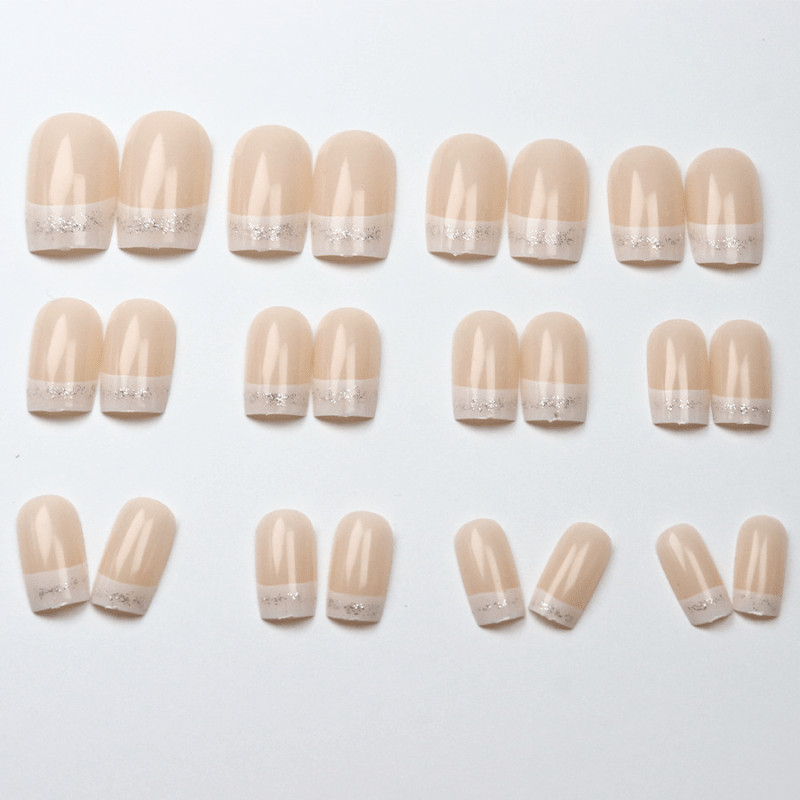 48Pcs-Daily Square False Nails Nude Glitter White French Gradient Press on Nails