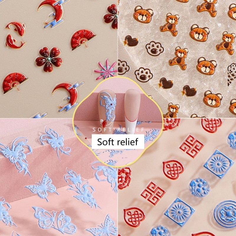Stereoscopic Adhesive Nail Art Stickers Decals Engraved Nail Art Decor for Women