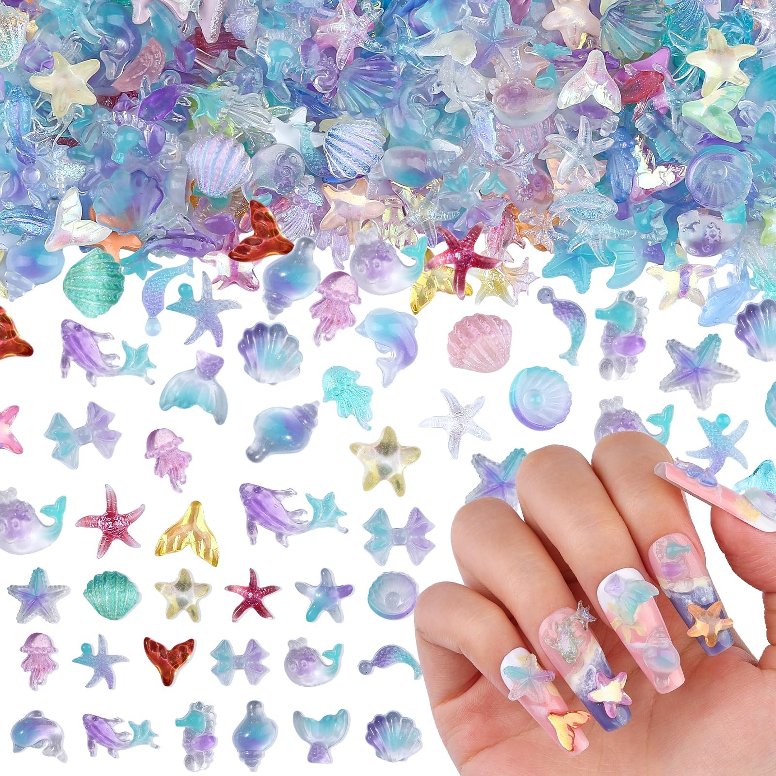 250Pcs Summer Beach Nail Resin Charms Summer Ocean Theme Nail Rhinestones 3D …