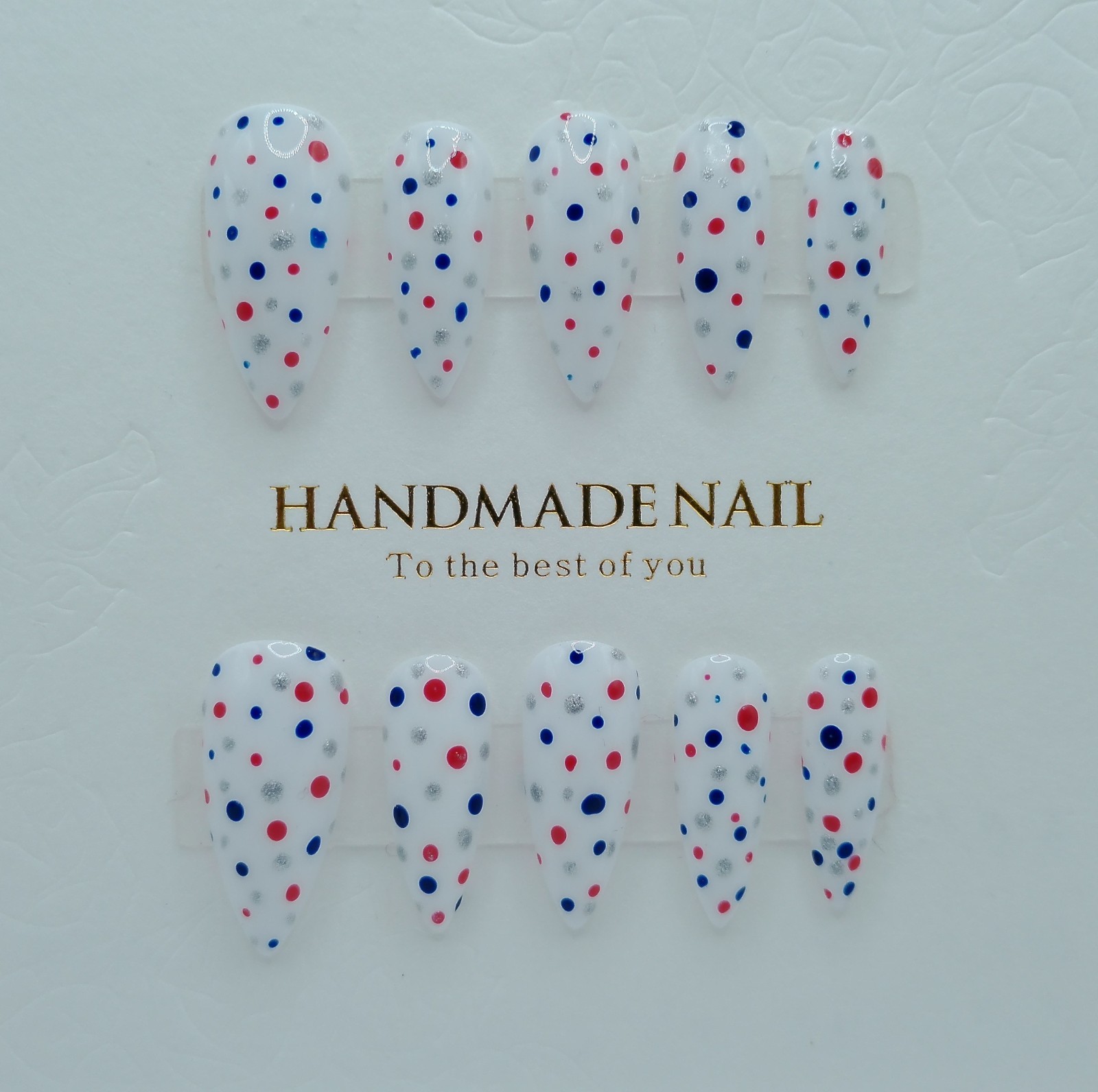 Patriotic Red White and Blue Polka Dot Medium Stiletto Press On Nails – Small