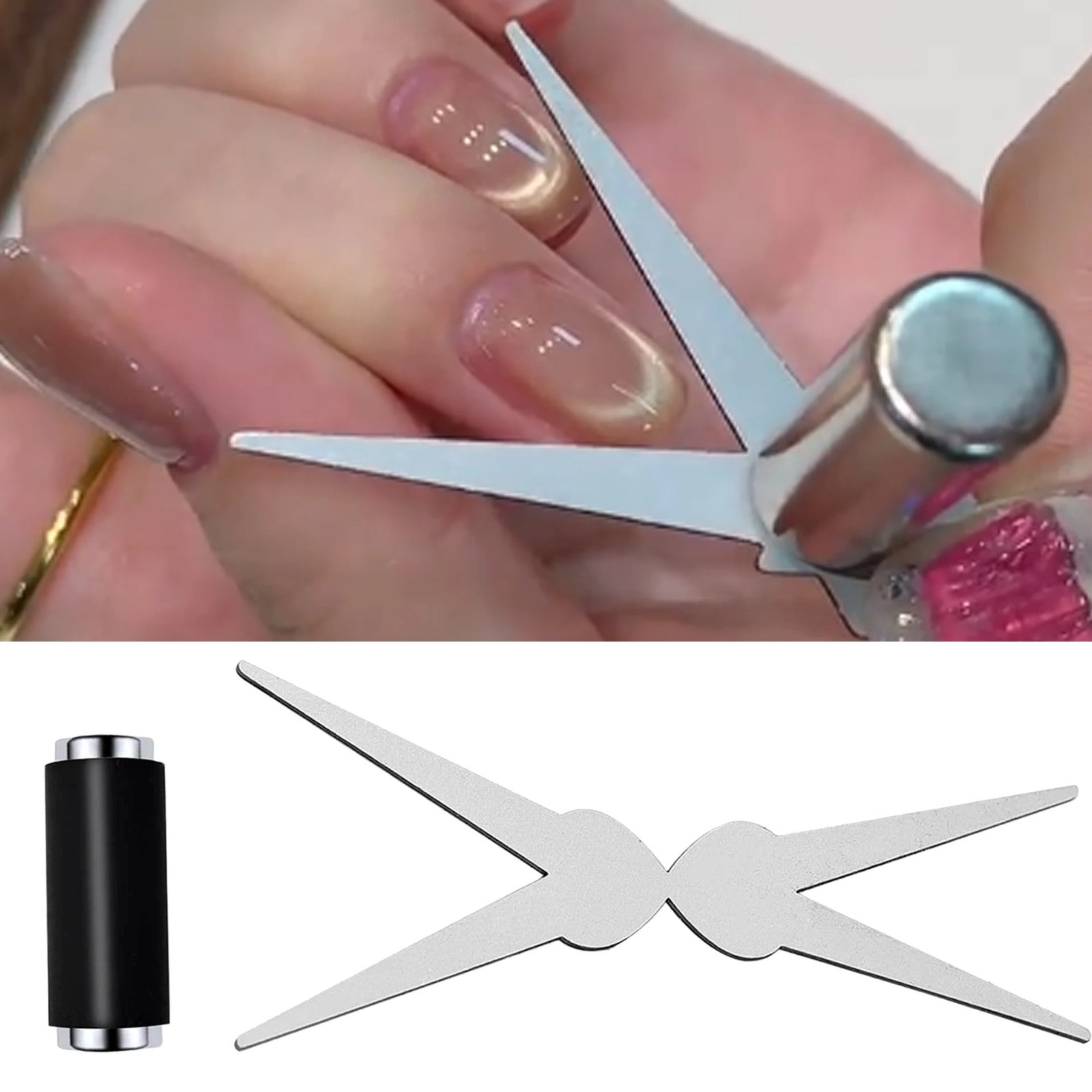 Double-Head Cat Eye Nail Art Magnet Set – V-Shaped Gel Polish DIY Tool