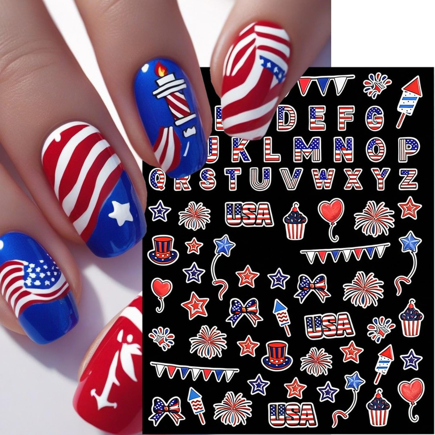 4 Sheets 4th of July Nail Stickers for Nail Art 5D Self-Adhesive Stickers – 12