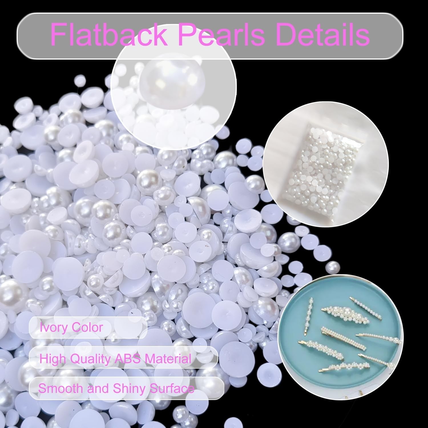 200PCS Flatback Pearls for Crafting Nail Art Half Round Pearls Bulk for Jewel…