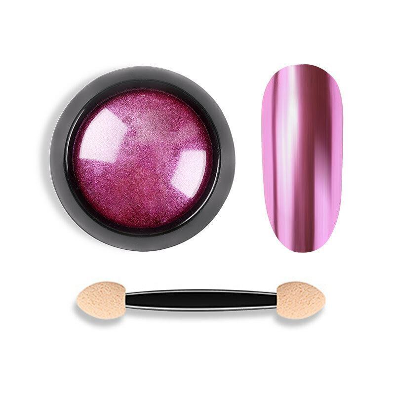 Holographic Nail Powder With Applicator Chrome Shimmer Mirror Glitter Pigment