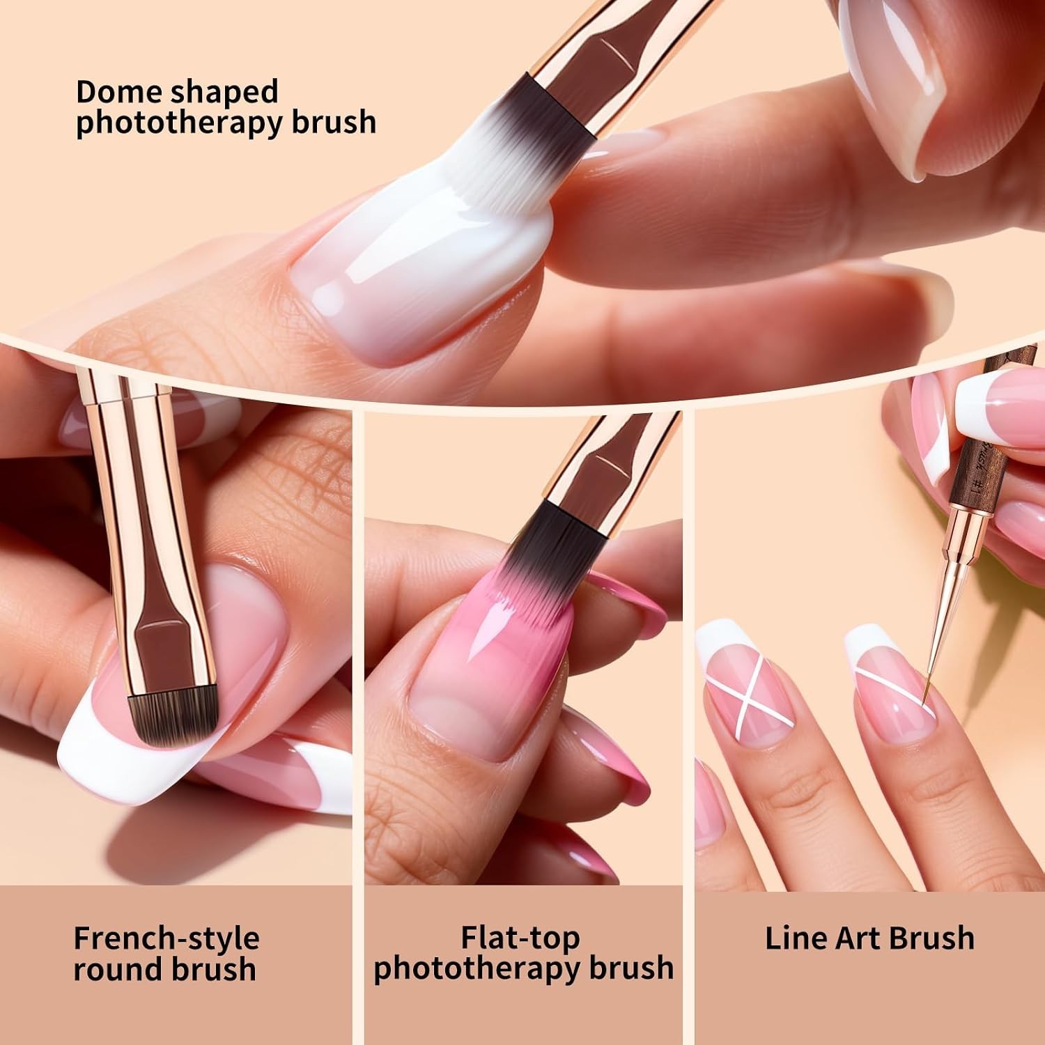 Nail Brushes Set for Builder Gel & Polygel, 2-Pack Double-Ended with Wooden H…