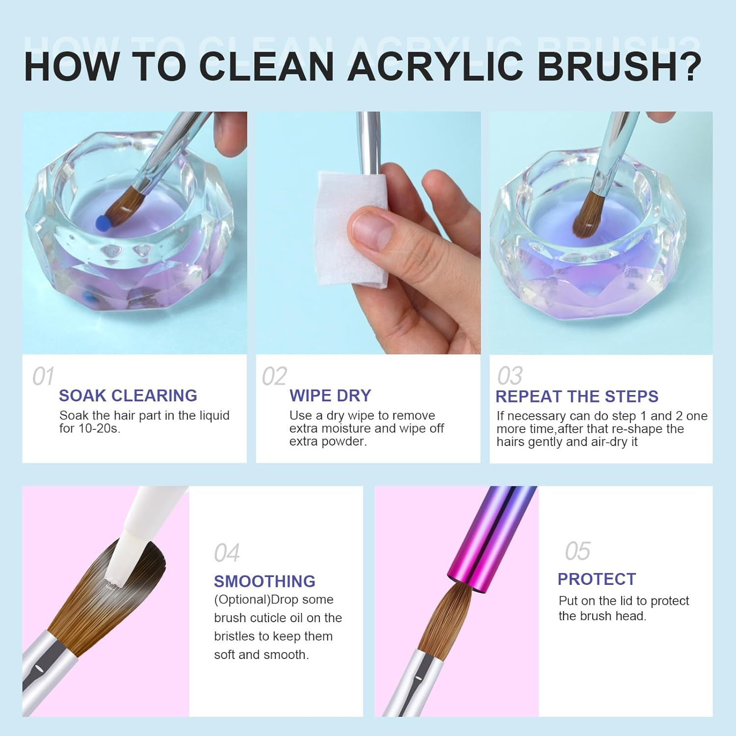 4PCS Acrylic Nail Brush Set, 6/8/12/16. Kolinsky Nail Art Brushes for Applicatio