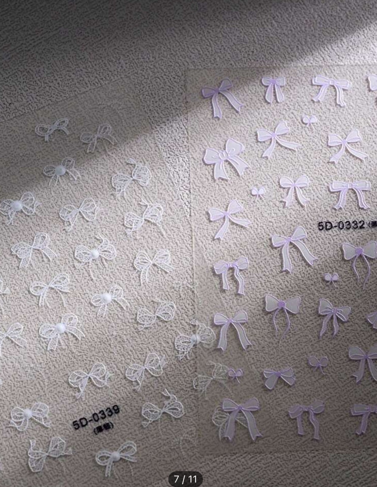 5D Nail Art Stickers Pretty White / Pale Lilac Contour Ribbon Bow Valentines Day