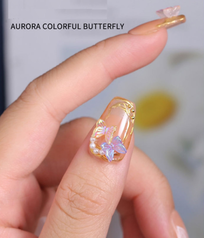 5pcs Aurora Glitter 3D Colorful Butterfly Nail Art DIY Resin Manicure Decor NS31