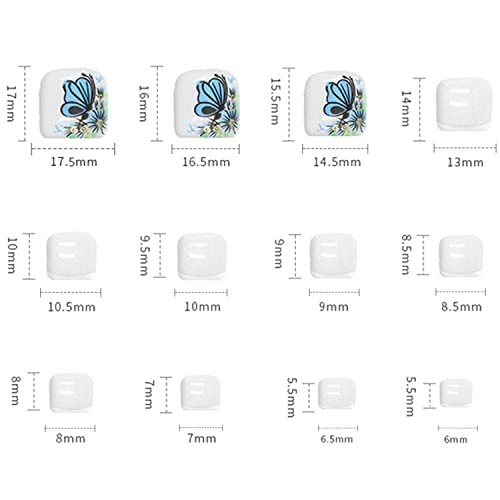 Press on Toenails with Butterfly Designs, Square Full Cover Butterfly and White