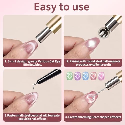 4-Piece Cat Eye Magnet Set – Nail Magnet, Heart-Shaped Nail Art Magnet, Gold