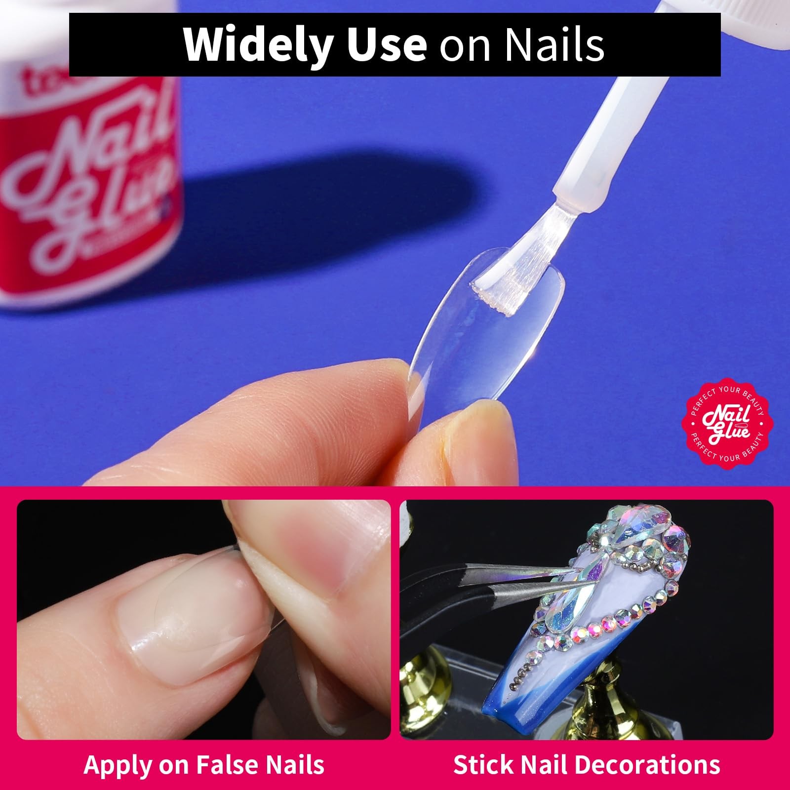 Strong Nail Glue, 42ml Professional for Press Ons, Brush-On for Acrylic Nails…