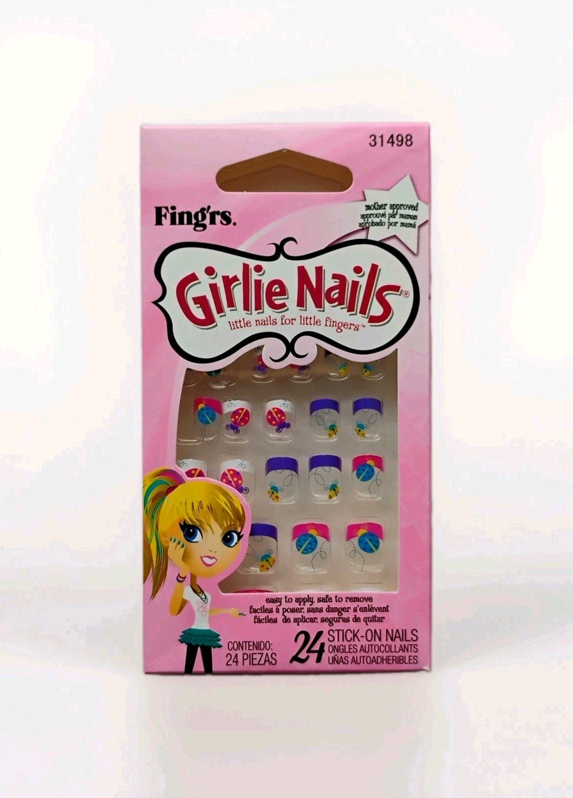 Fingrs Girlie Nails 31498 Colorful Ladybugs Design Kid Press On Stick On Nails