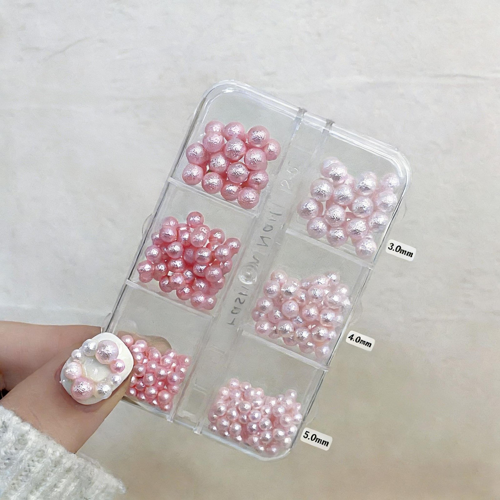 6-Grid Lunar Surface Crinkle Pearl Set, Multi-Color Wrinkled Nail Beads Art