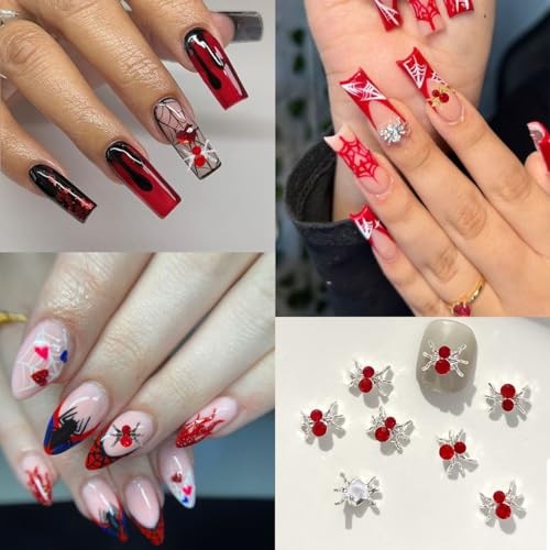36Pcs Halloween Nail Charms 3D Spider Nail Art Charms Shiny Alloy Spider Nail