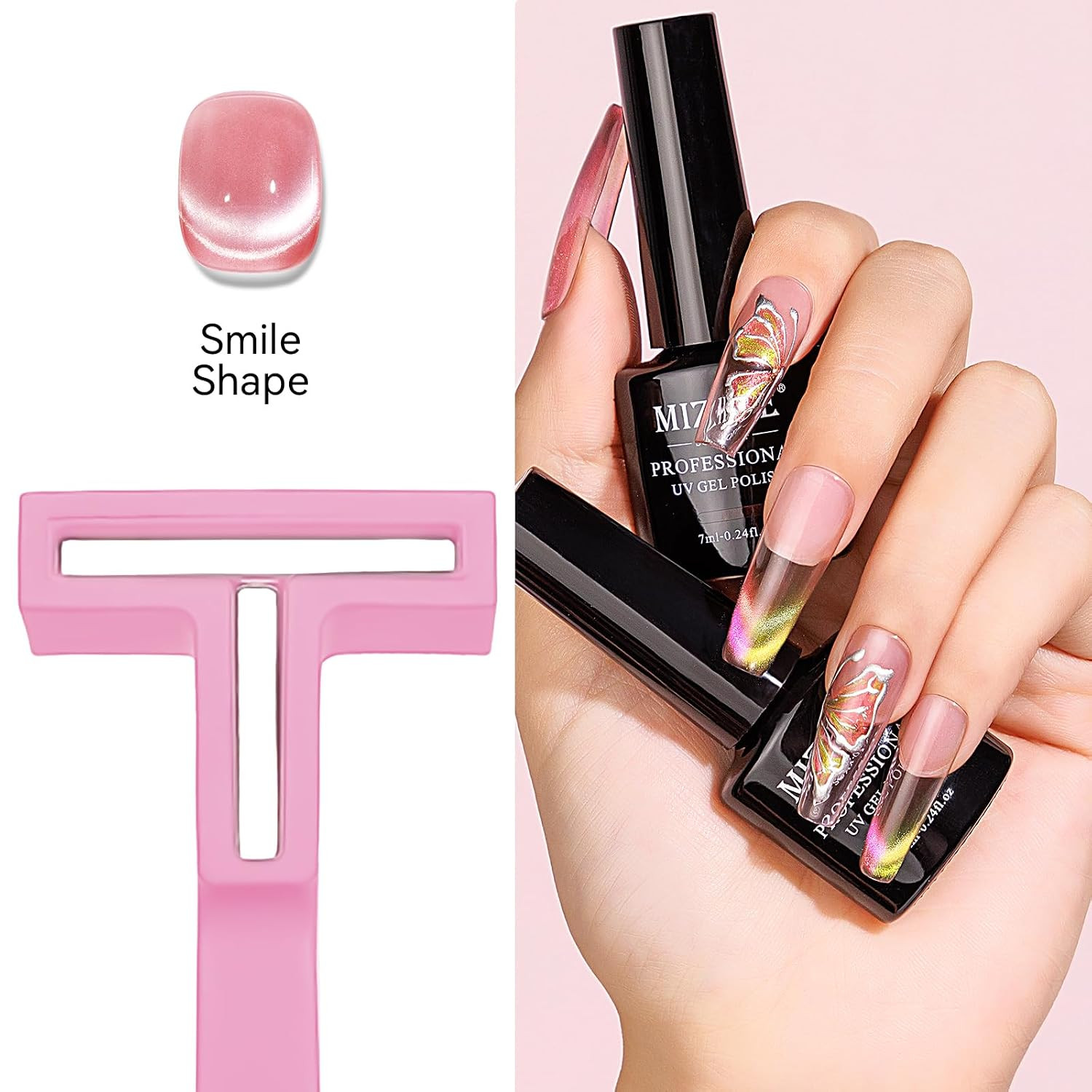5 in 1 Nail Magnet Tool, Multifunctional Cat Eye Magnet, Pink Magnet Stick for M