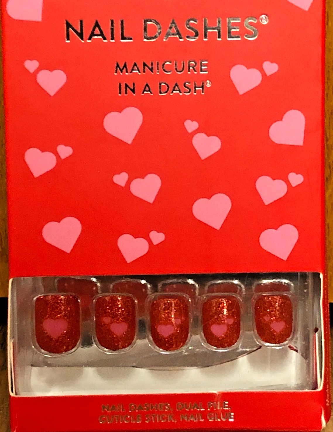 Red Aspen Nail Dashes ( Petite ) ” Lots Of Love, Lilly-Anna ” Red/Sparkle/Hearts