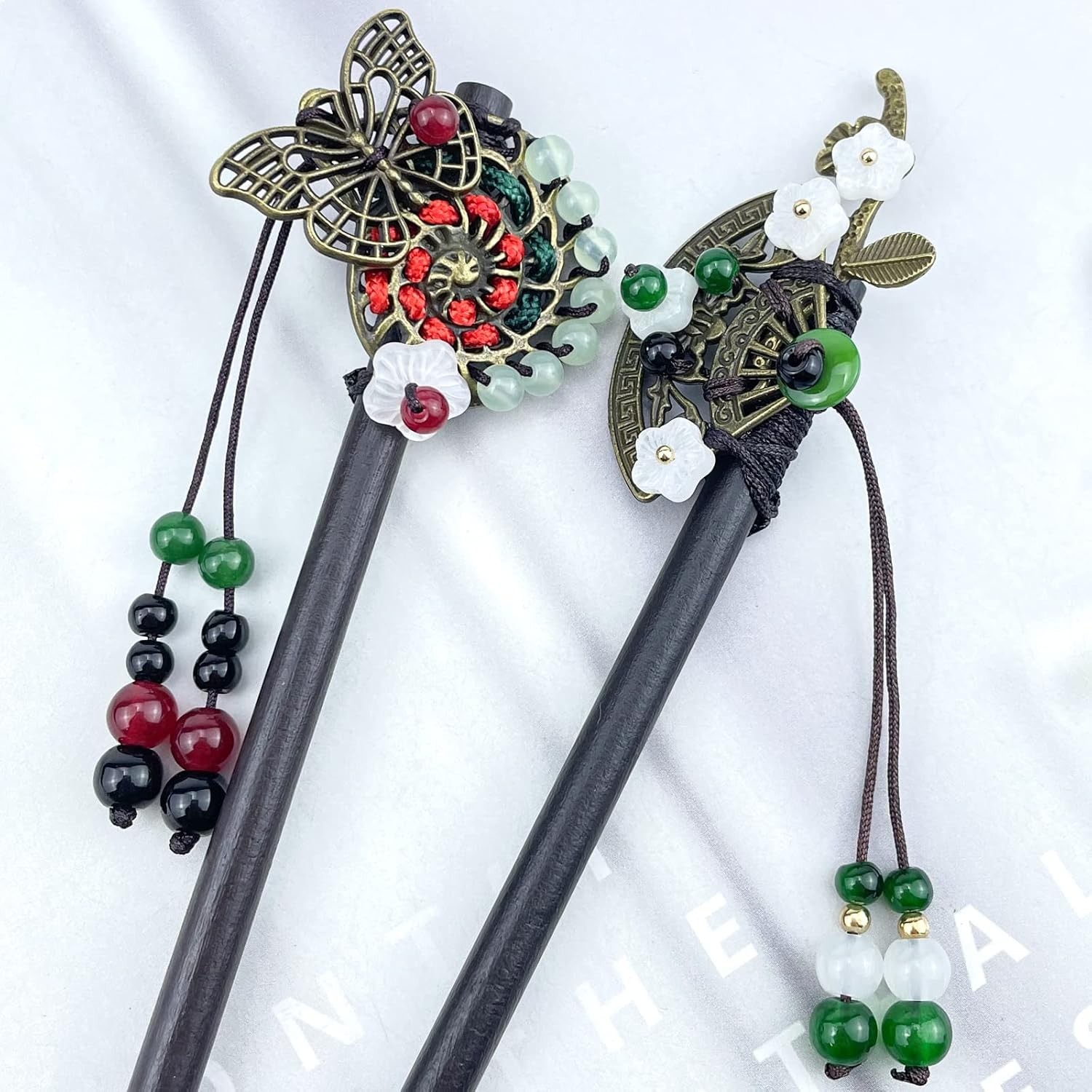 4 Pcs Japanese Chinese Hair Stick Retro Wooden Hairpin Butterfly Multicolor
