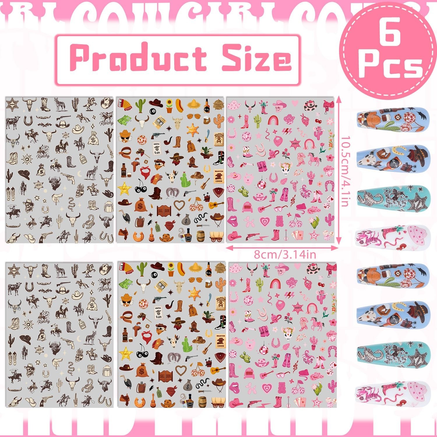 Keluna Western Nail Art Stickers – 6 Sheets Cowboy Cowgirls Nail Sticker, 5D …
