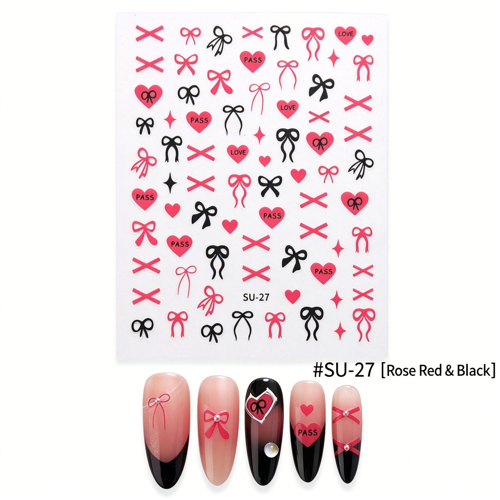 Ins European Atmosphere Nail Stickers, Blazing Red Lips Pattern, Black & White L