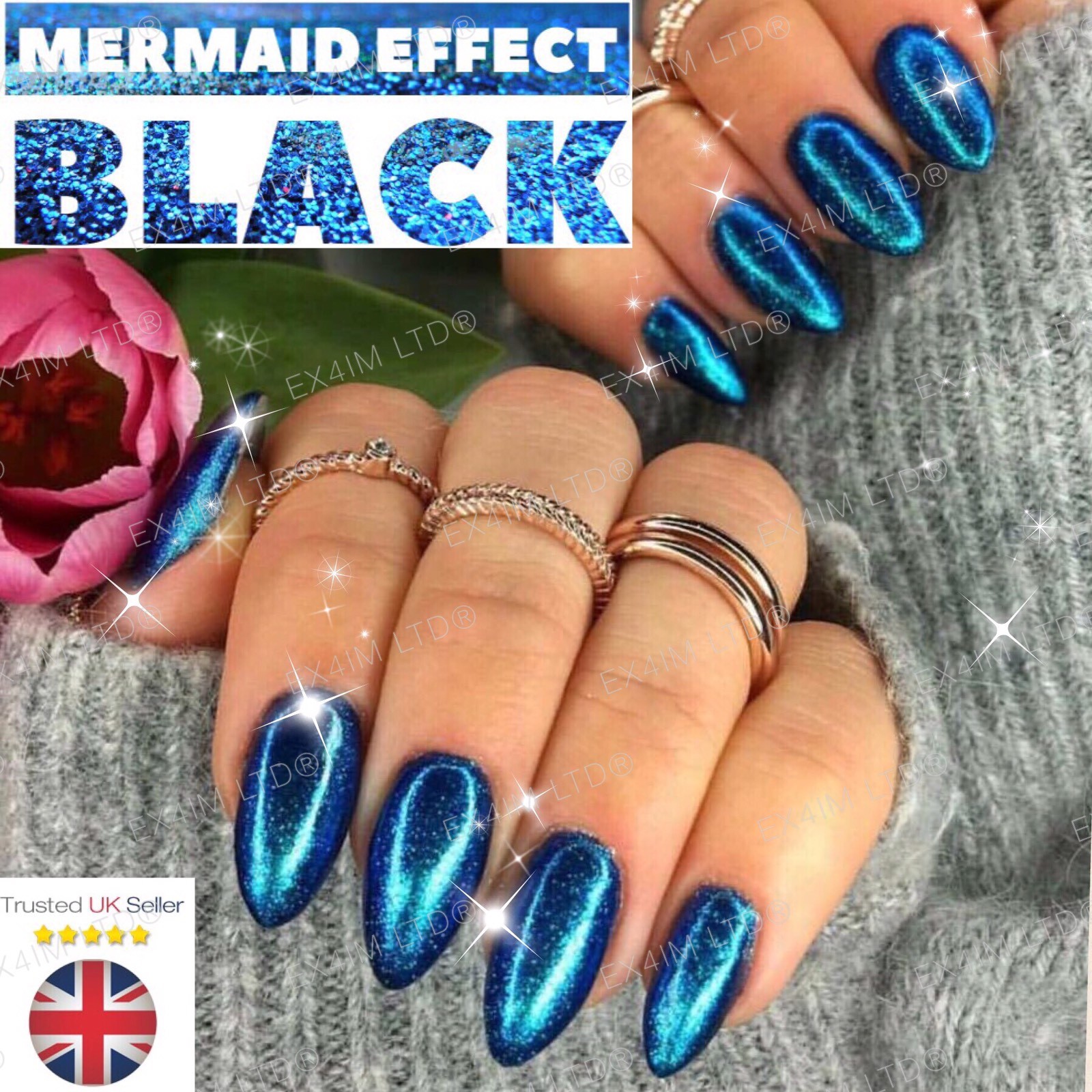 Mermaid Effect BLACK Nail Art POWDER IRIDESCENT Trend Glitter Mirror 5g (black)