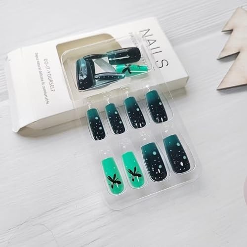 24 Pcs Ombre Dark Green Press on Nails Medium Square – Fake Nails Design V5