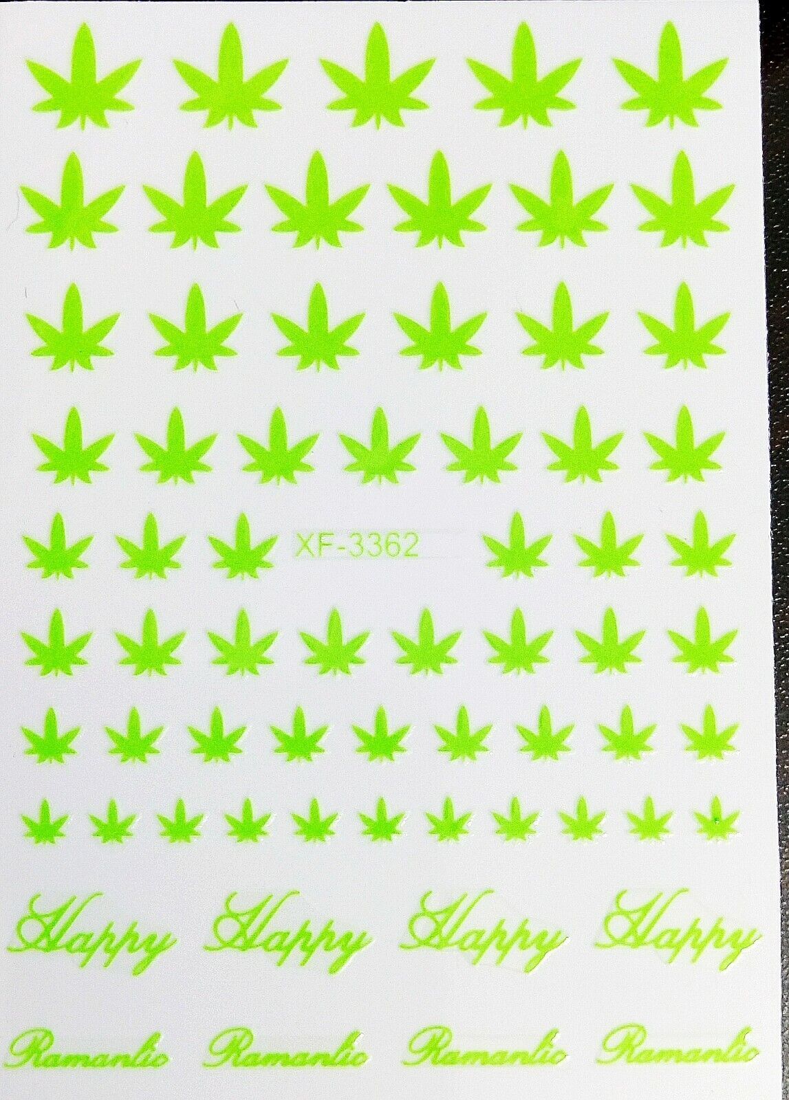 Cannabis Leaves Nails Stickers Glow In The Dark Pot Weed Marijuana Decals NH15