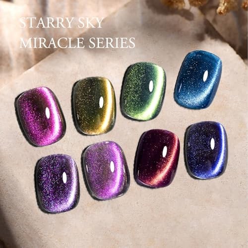 8 Pcs 9 ML Cat Eye Gel Nail Polish Set, Red Purple Pink 8Pcs Cat Eye -F Set