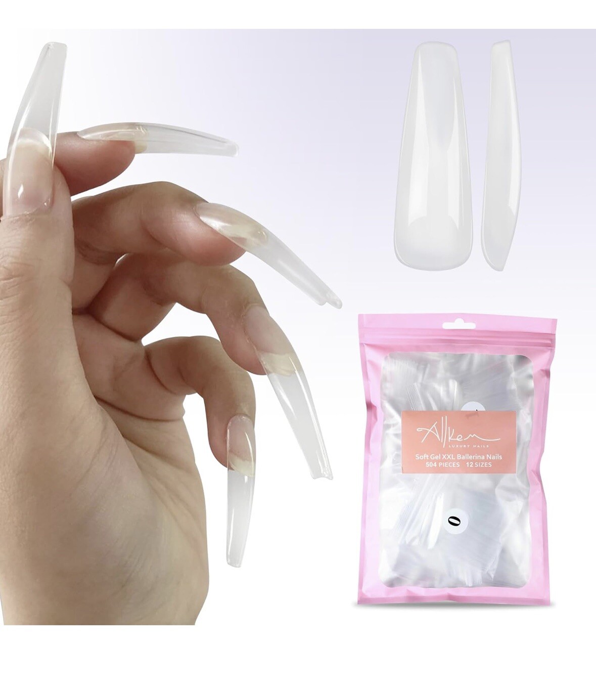Soft Gel Nail Tips XXL Ballerina Nails 504 Pieces Extra Long Full Cover Clear